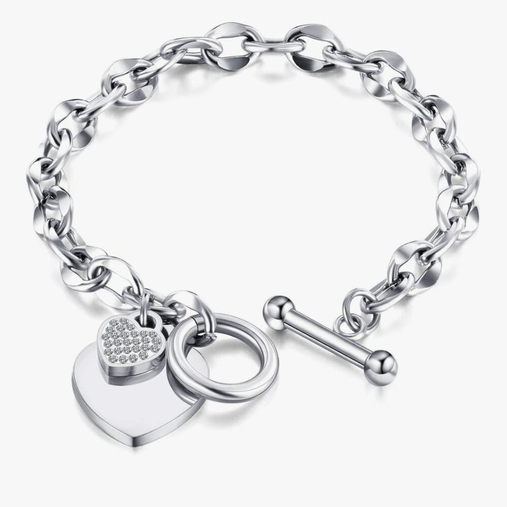 White gold plated heart bracelet